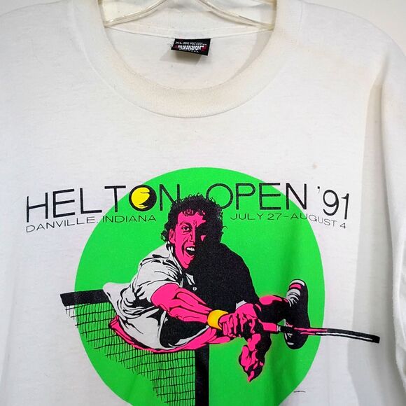 Screen Stars VtgT Shirt Helton Open Tennis Danville Indiana 1991 Thrashed XL - Picture 3 of 9
